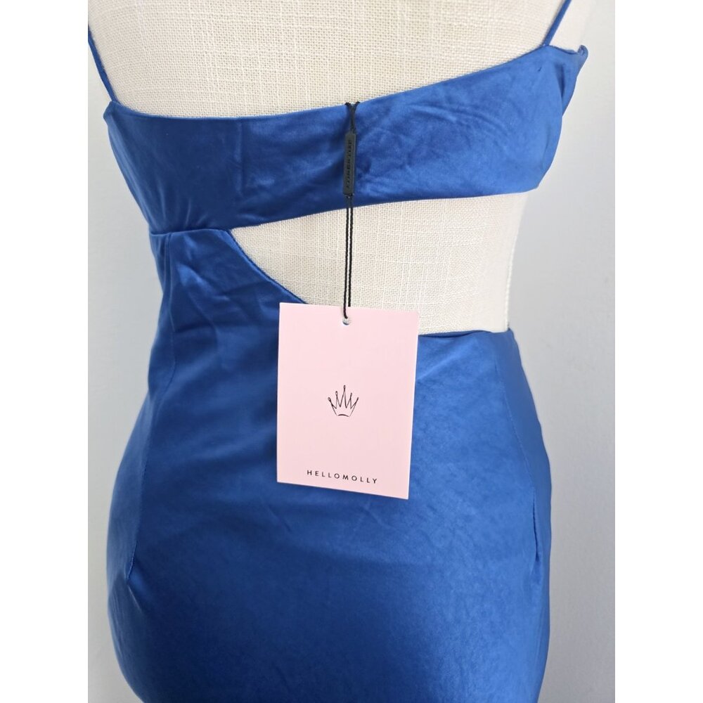 Hello Molly Oceanic Eyes Satin Royal Blue Cut Out Slit Sleeveless Maxi Dress S 4 - Picture 9 of 15